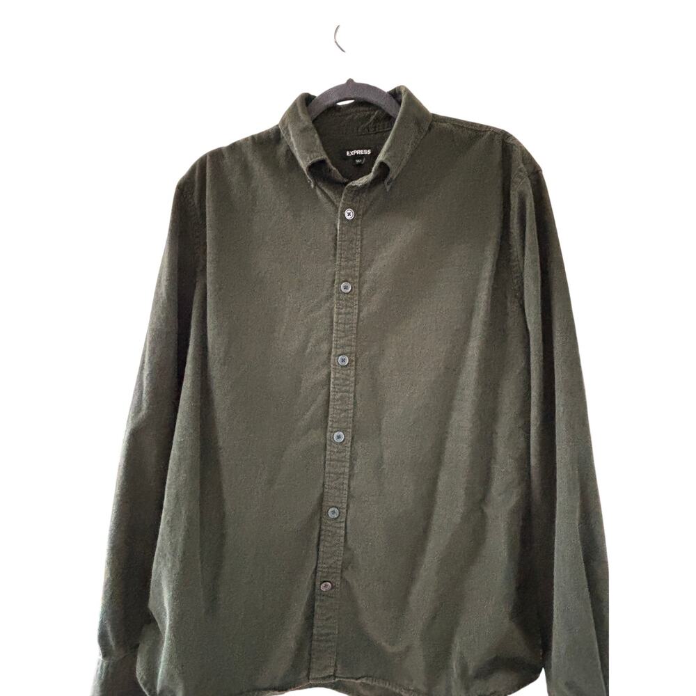 Stylish Express Men's Olive Corduroy Button-Down Shirt